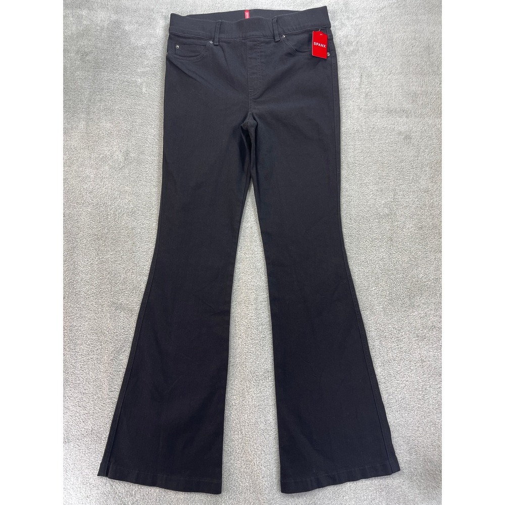 Spanx Jeans Women Large Black Flare Jeans Pull-On Stretch Denim